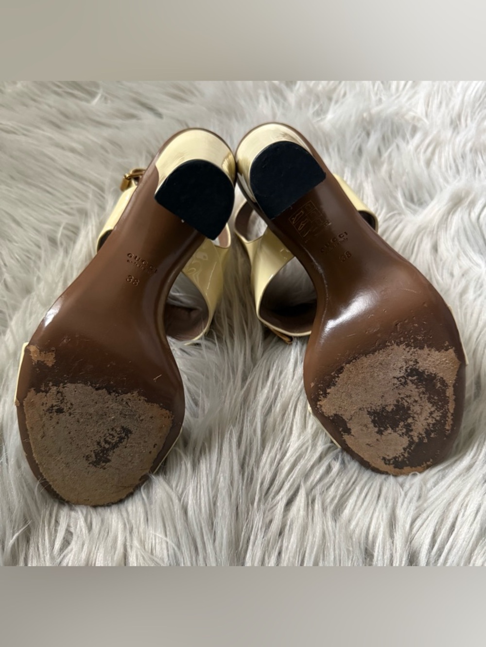 GUCCI Alyssa Horsebit Patent Leather Sandals Block Heel  Size 38 Size 8 - Picture 10 of 11